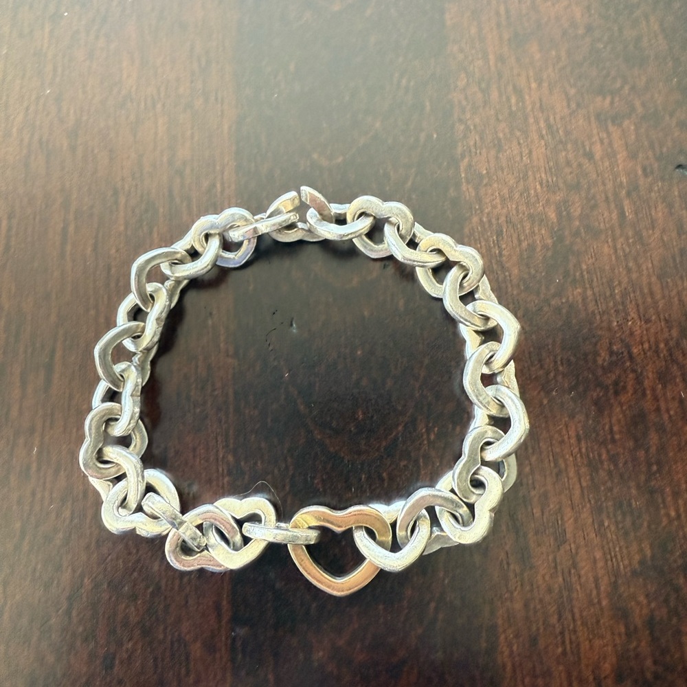 Tiffany & Co. Sterling Silver & Gold Heart Link Bracelet